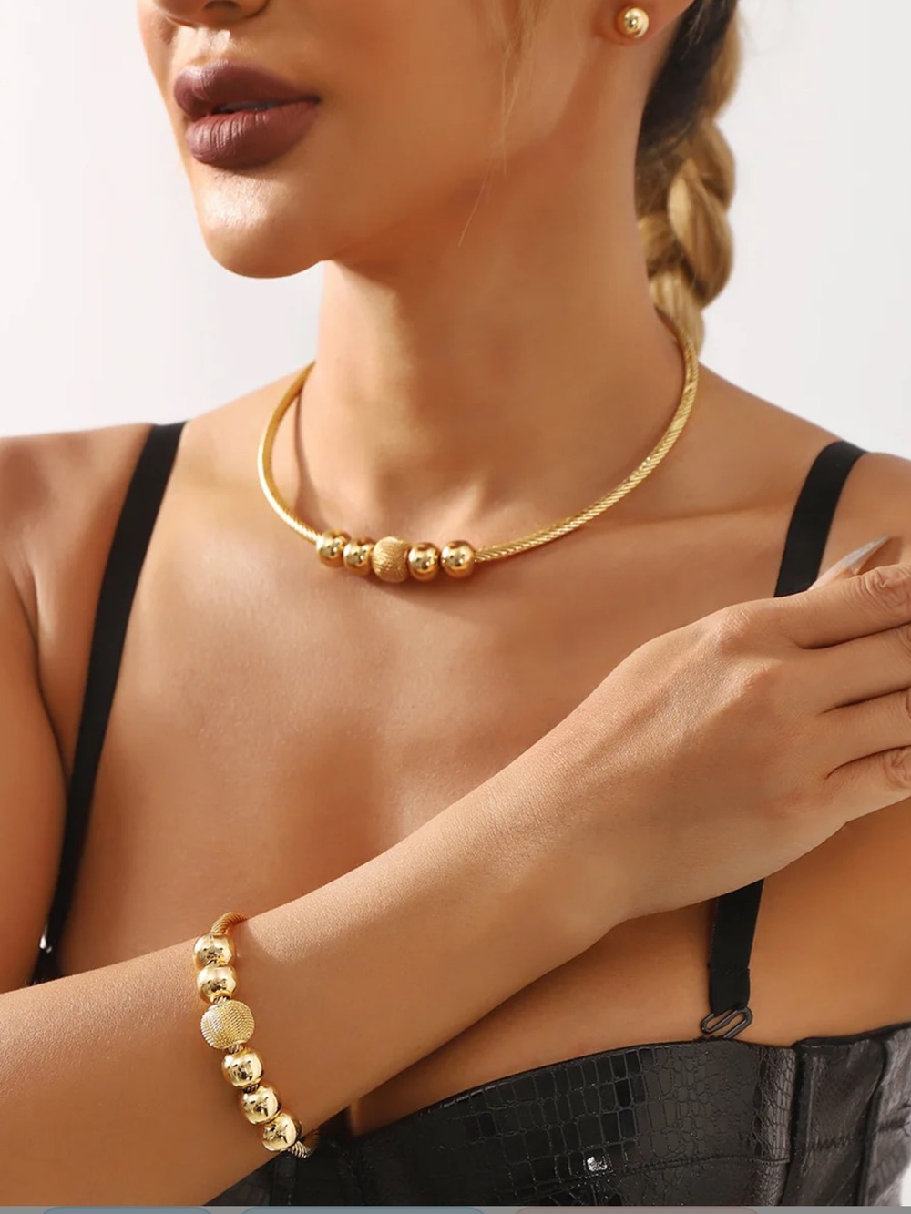 18k Gold Plated Bead Choker Jewelry Set - NWOT